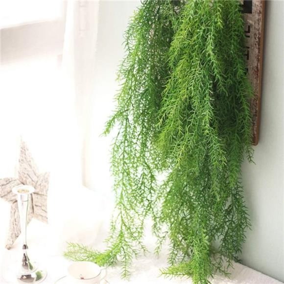 4 Pcs Artificial Greenery Ferns Hanging Vines Fake Hanging Ivy Vine Pine Needle - Picture 3 of 8